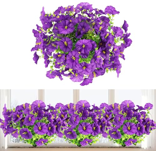 msymsyu 7 Ramos Flores Artificiales Exterior, 37cm Flores Artificiales Decoracion Exterior, Resistentes a los Rayos UV, Ideales para la Decoración de Interiores, Balcones y Jardines (Violetas)