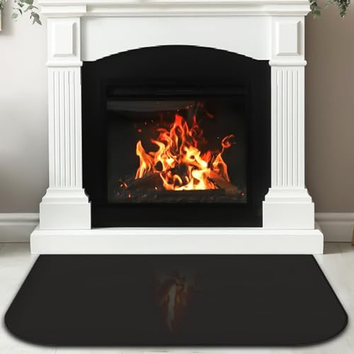GOEDCH Tapis de cheminée ignifuge - 102 x 50 cm - Base ignifuge noire semi-circulaire d'intérieur - Tapis de protection pour poêles - Plaque de protection contre les étincelles pour poêles