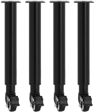 KOVNISE 4 Gambe per Tavolo Regolabili in Metallo con Ruote Universali a 360° per Divano Cassettiera Letto Scrivania Divano Supporto per Doghe in Metallo Resistente (31,5-45 CM)