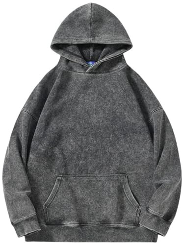 Silver Basic Uomo Donna 100% Cotone Felpe con Cappuccio Oversize Pullover Hoodie Lavato Vintage Y2K Felpe Sportiva Unisex XL,Nero-1