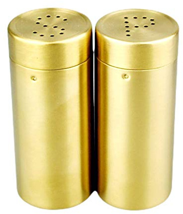 2 Piece Set Gold Salt Pepper Stainless Steel Condiment Jar for Home and Kitchen Utensils Comfortable and Ergonom Small Jar