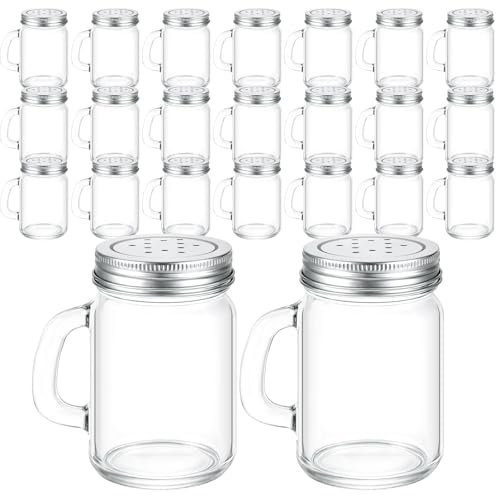 24 Pack Glass Salt and Pepper Shakers, 120ml Mason Jar Salt and Pepper Shakers Set Clear Mason Spice Jar Bulk with Metal Lid and Handles for Home Restaurants Kitchen Table
