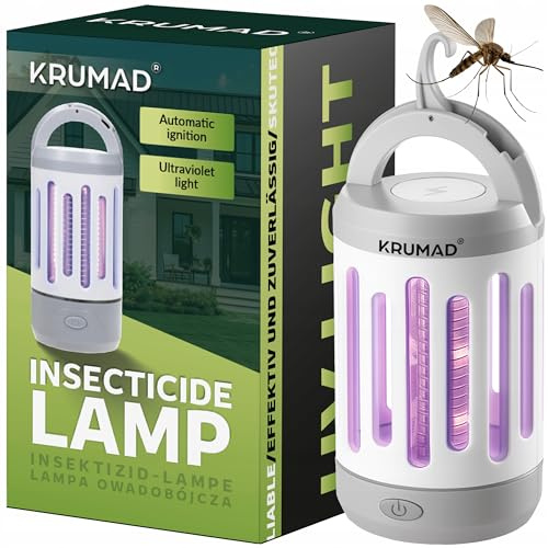 KRUMAD Insektenvernichter Elektrisch 5W UV LED, Tragbare Mückenlampe Akku Micro USB Aufladbar, Insektenlampe für Innen & Außen, Fliegenfalle Elektrisch für Mücken Fliegen Wespen Camping