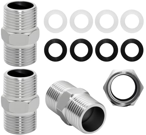 Shower Hose Connector Stainless Steel: 4pcs 1/2 Inch Plumbing Pipe Fitting and 8pcs Gaskets,Male Threaded Shower Head Adapter,Connector Accessories for Bathroom and Kitchen