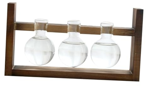 UPKOCH Wooden Rack Glass Vase Creative Simplicity Hydroponic Plant Container Modern Style Desktop Art Decoration for Indoor Plants
