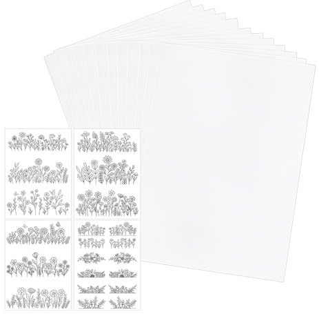 Tmefoy 12 Stück selbstklebendes wasserlösliches Stickvlies A4 (29.7x21cm), Stickvlies wasserlöslich selbstklebend als Stickstabilisator für Hand- & Maschinenstickerei, zum Drucken und Zeichnen