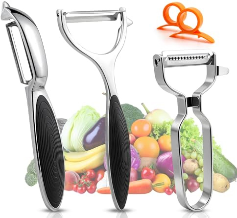 BITEFU 3 Stk Schäler Edelstahl,Y & i Spargelschäler mit 2 Orangenschäler | für Küche, Obst, Gemüse, mit Ergonomischem Rutschfestem Griff Sparschäler