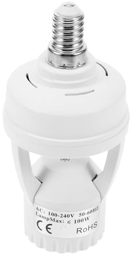 Douille de Lampe à Détecteur de Mouvement E14 vers E27 Blanc | Ampoule Adaptateur, Veilleuse Detecteur de Mouvement Prise, Pbt Réglage Temporisé