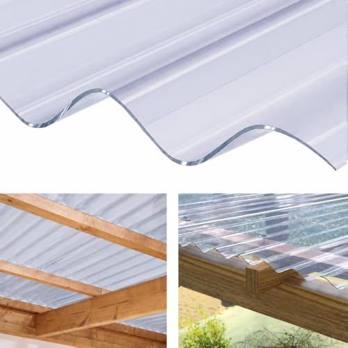 Clear Plastic Corrugated Roofing Sheets Heavy Duty 1.1mm Thick – 2.5ft Wide x 7ft Long Transparent UV-Resistant Roof Panels for Shed, Greenhouse & Carport