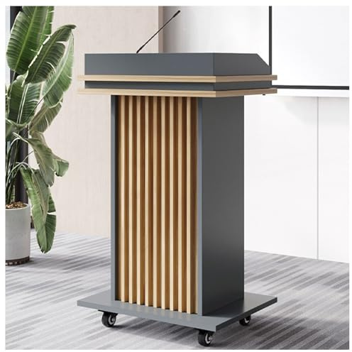 LISHEUK Professional Podium Stand with 4 Rolling Wheels Wooden Lectern with Storage Shelf for Presentations Weddings Churches Schools & Events - Mobile & Versatile