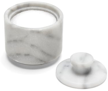 Fox Run Marble Salt Cellar With Lid, 3 x 3 White Salt Holder With Lid