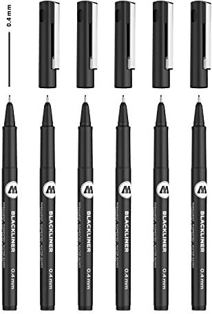 Molotow Blackliner 0,4 mm (Fineliner mit permanenter, dokumentenechter Tinte) 6 Stück schwarz