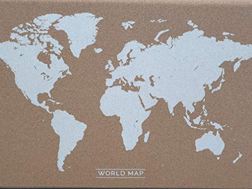 Pinnwand aus Kork, Weltkarte, 400 mm x 600 mm, für Büro, Schule, Pinnwand, klassisches Holz, natürlicher Rahmen