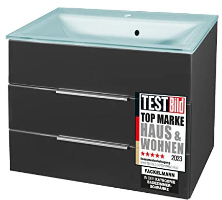 FACKELMANN Kara Badmöbel Set 2 Teile/Glas Waschbecken/Waschbeckenunterschrank mit 2 Schubladen/hochwertiger Badschrank mit Soft-Close/Korpus: Anthrazit/Front: Anthrazit/Breite: 80 cm