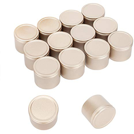 PH PandaHall 20 pezzi 50 ml Scatole di alluminio Scatole con coperchio a vite rotonde Contenitori di latta vuoti Lattine da viaggio per stoccaggio di candele, Bomboniere per cosmetici, Oro chiaro