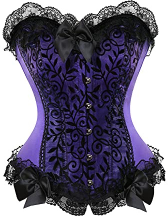 Grebrafan Corset Push up Corsé Festivo Gotico Mujer Talla Grande (EU(32-34) S, Morado)