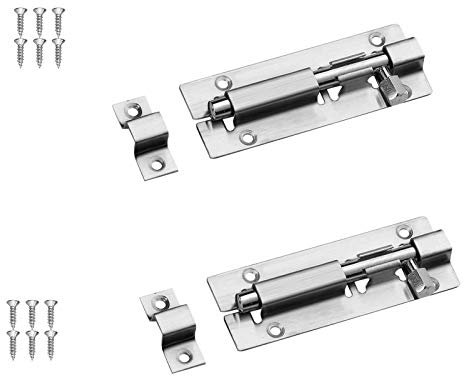 Udewo 2 Sets Door Lock Bolt, 3 Inch Stainless Steel Door Security Slide Latch Lock Cupboard Bolt Barrel Sliding Lock Bolt Lock Internal Door Latch with Screws for Garden Shed Internal Doors