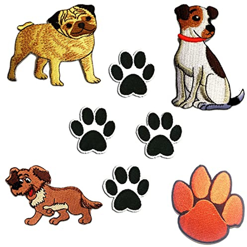 Catch the Patch Hunde Aufnäher Set 8 Stück zum Aufbügeln Bügelbild für Kinder Mädchen mit Lieblingstier Statement, Bügelpatch Patches Bügelflicken