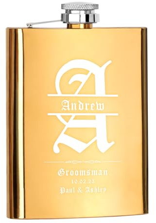 Petacas personalizadas para hombres y mujeres, frasco grabado de acero inoxidable de 8 onzas para padrinos de boda, regalo de dama de honor, frasco personalizado para regalo de boda, regalo de mejor