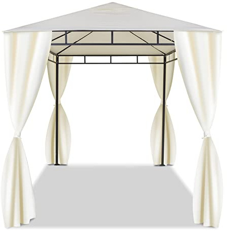 Pavillon 3 x 2 m für den Außenbereich aus Schmiedeeisen eleganter Gartenpavillon mit Seitenteilen Farbe Ecru