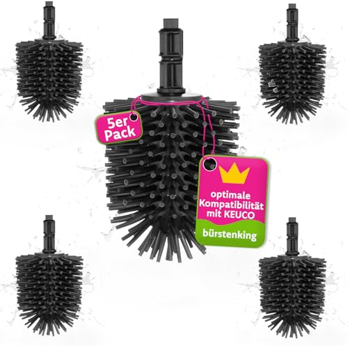 Bürstenking Silikon WC Ersatzbürstenkopf, 67 mm, Toilettenbürstenkopf Set passend für Keuco WC-Garnituren, Silikon Ersatzklobürstenkopf, 5 Stück, schwarz