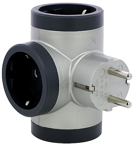 LEGRAND Adaptadores 3 tomas laterales 2P+T, Ladron de enchufes, Color Aluminio/gris oscuro 694523