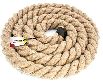 Seiletech.de JUTESEIL – 50m – 40mm Stark – Naturfasern Absperrseil Jute gedreht Tauziehen DIY Dekoration