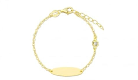 Turmalina by martina tormalina - Bracciale schiavo ID dorato in argento sterling 925 per neonato, con piastra, lunghezza 11 + 2,5 cm di estensore della marca di gioielli, Argento sterling