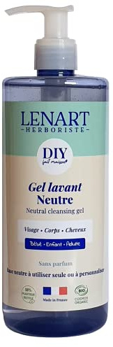 LENART HERBORISTE Gel LAVANT NEUTRE certifié BIO 500ml sans parfum, visage, corps et cheveux, pour toute la famille - Nettoyage tout en douceur - Fabrication Française dans nos Laboratoires - base DIY