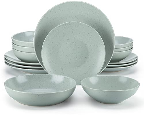 vancasso Sabine 16-Piece Stoneware Dinner Set for 4 with Plate, Dessert Plate, Pasta Bowl and Cereal Bowl, Grey