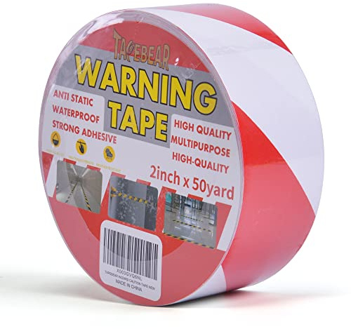 TAPEBEAR Absperrband Warnklebeband Rot und Weiß Flatterband Warnband Gefahr | Warnung PVC Selbstklebend Markierungs Klebeband Für Warnmakierungen Und Bodenkennzeichnungen, 50mm x 46m