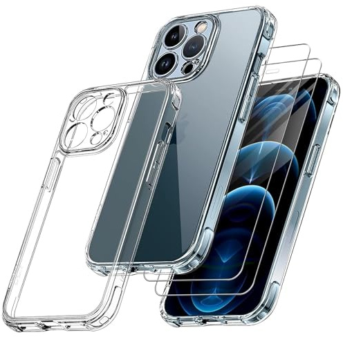 Qasyfanc Klar Handyhülle für iPhone 12 Pro Hülle, Durchsichtig | Inklusive 2 Stück Schutzfolie, Militärschutz Kratzfest Hard PC Transparent Case Schutzhülle für iPhone 12 Pro