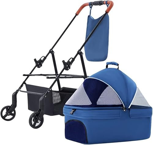X&Z-XAOY Hundekinderwagen Trolley Reisewagen Mit Tasche Haustierwagen Für Kleine Hunde Freigabe Abnehmbarer Haustierwagen Hundekinderwagen Kinderwagen (Color : Blue)