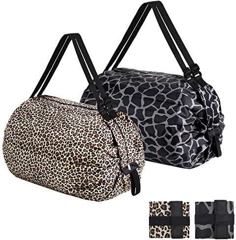 QZDAFFIC 2PCS Tote Bag Women's Totes, Foldable Shopping Bags with Zip, Reusable Carrier Bags with Handles Hold 15KG Heavy Duty Washable Should Bag for Daily Shopping Excursions Camping