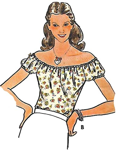 Schnittmuster im Vintage-Stil der 70er-Jahre, mit Rüschen oder einfarbigem Selbstausschnitt – Brustumfang: 96,5 cm – 101,7 cm