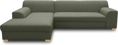 DOMO Collection Ecksofa Tinos, L-Sofa, Eckcouch mit Schlaffunktion, Schlafsofa Couch, L-form, 273 x 157 cm in grün | Longchair links mit Schlaffunktion und Holzfüßen, klassisches L-Sofa, 273 x 157 cm (BxTxH)