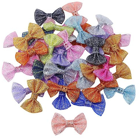50 Stück Regenbogenband Mini Schleife Dekoration Diy Mini Satinband Schleifen Schleife aus Netzgarn für Nähen, Hochzeit Deko, Karten, DIY Basteln, Parfümflasche, Flasche Dekoration (3#)