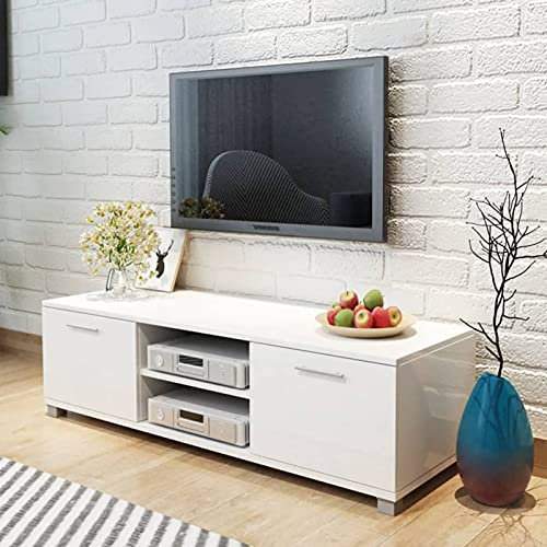 Homgoday Meuble TV blanc laqué brillant 120 x 40,3 x 34,7 cm, meuble TV meuble bas pour TV, table de salon, support TV pour salon