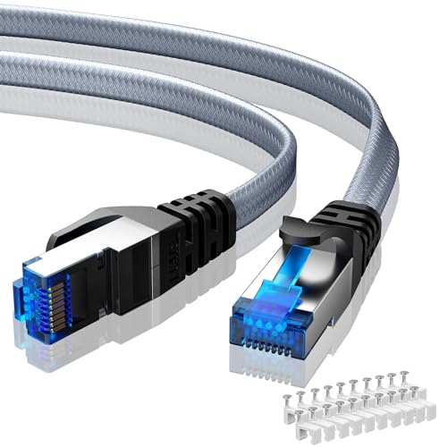 BUSOHE Cat 8 LAN Kabel 10Meter, 40Gbps 2000MHz Ethernet Kabel Netzwerkkabel, Flach Hochgeschwindigkeits Gigabit RJ45 Patchkabel, Geflochtener Internetkabel Kompatibel mit PC, Router, Modem