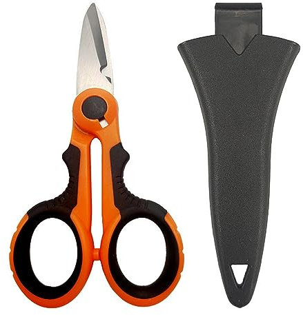 Forbici da elettricista, resistenti, con bordo seghettato, con copertura protettiva, attrezzatura multiuso per esterni, filo di rame, arancione