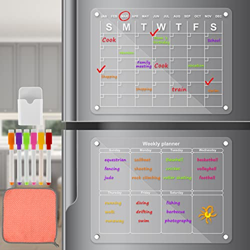 2 PCS Wochenplaner Abwischbar Magnetischer Abwischbare Kalender Haushaltsplaner Familie Magnetisch Kühlschrank Kalender mit 6 Farbigen Markern 1 Magnetstifthalter 1 Tuch Abwischen (A)