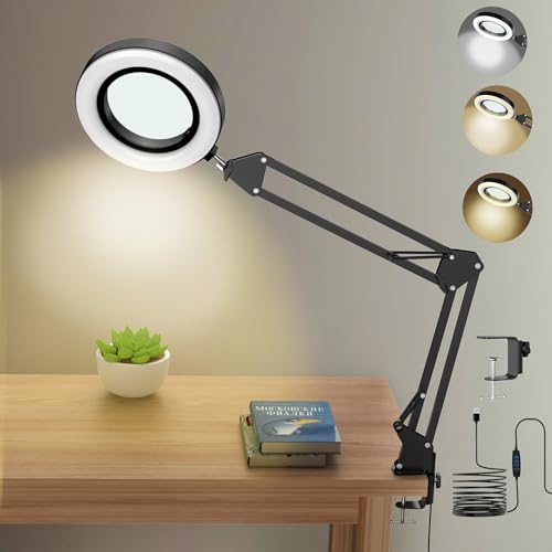 weswose 10X Lupe mit Licht und Ständer, Hochauflösende, Einstellbare Lupenlampe, 72 LED Anstecklupe, 3 Farbmodi, für Profis & Hobbyisten (Schwarze)