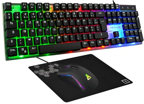 THE G-LAB - Combo Yttrium - Pack Gaming Azerty RGB, Clavier Gamer 105 Touches Et 19 Touches Anti-ghosting - Souris Gamer 2400 Dpi - Tapis De Souris Gaming - Pc Ps4 Ps5 - New