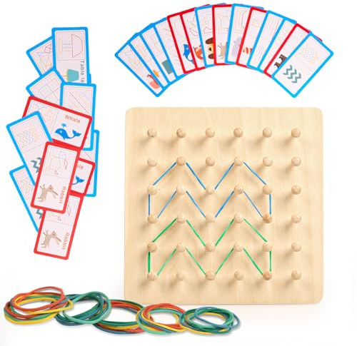 TGFIX Montessori Holz Geoboard Kinder als Weihnachtsgeschenke Geometrie Lernspielzeug Holzbretter Fördert das räumliche Denken Kreative Weihnachten Geschenke für Junge Mädchen ab 3 4 5 6 Jahre