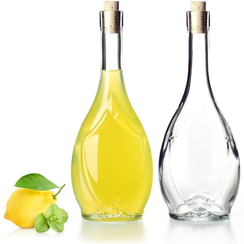 KADAX Botella Con Tapón de Corcho Hermético, Patrón de Uva, Para Aceite, Vinagre, Licor de Frutas, Vino - Recipiente de Vidrio