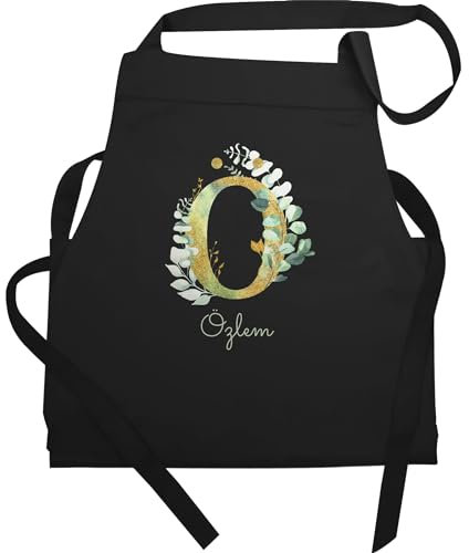Schürze - und Initialen - Buchstabe Name - Persönliches individuelles Geschenk selbst gestalten bedrucken mit Namen Geschenkidee Geschenk mit Namen - 60x87 - Schwarz - gifts for grandparents
