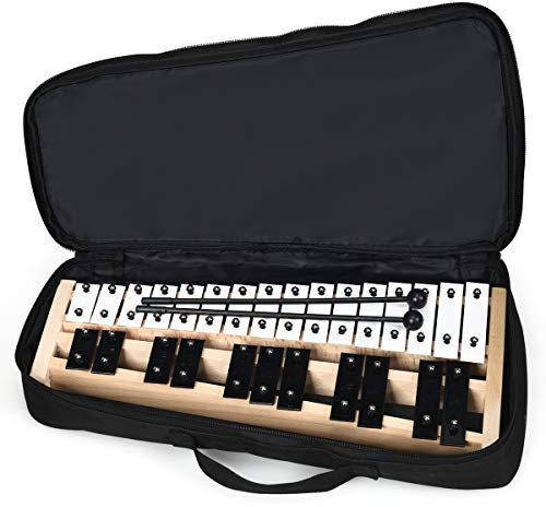 KOMFOTTEU 27 Noten Xylophon, Glockenspiel mit Metalltasten & Holzsockel, Handpercussion mit 2 Schlägeln tragbar mit Tragetasche, Schlaginstrument für Performance, Musikkonzert