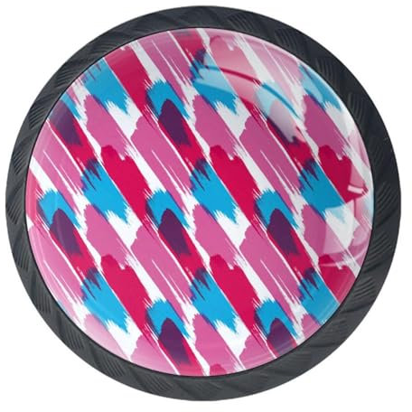 Luoweisi 4Pcs Drawer Knobs Blue Rosy Paint Streak Pattern Cabinet Knobs Cupboard Handles Hardware Round Mushroom Door Pull Handle for Cabinet Wardrobe Drawer Bedroom Bathroom Furniture