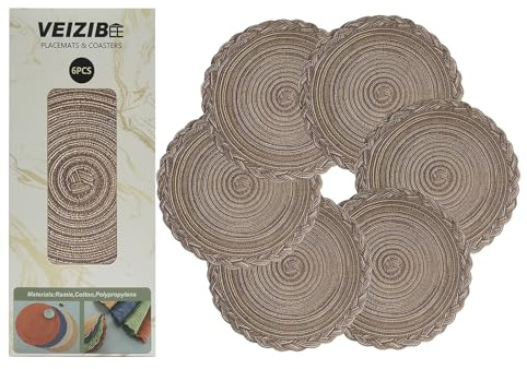 VEIZIBEE Tischsets oder Untersetzer， Gewebte runde Tischsets 6er 30cm, Tischmatten Hitzebeständige Geflochtene Tischsets Waschbare Runde Hand gewebte Platzmatten für Küche Esstisch Europäische Art
