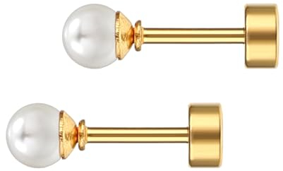 Perlen Ohrstecker Damen Kleine Gold Ohrringe Weiße Perlen Mädchen Vintage Stil Elegante Perlenohrringe Stecker 5 mm für Damen Mädchen Herren